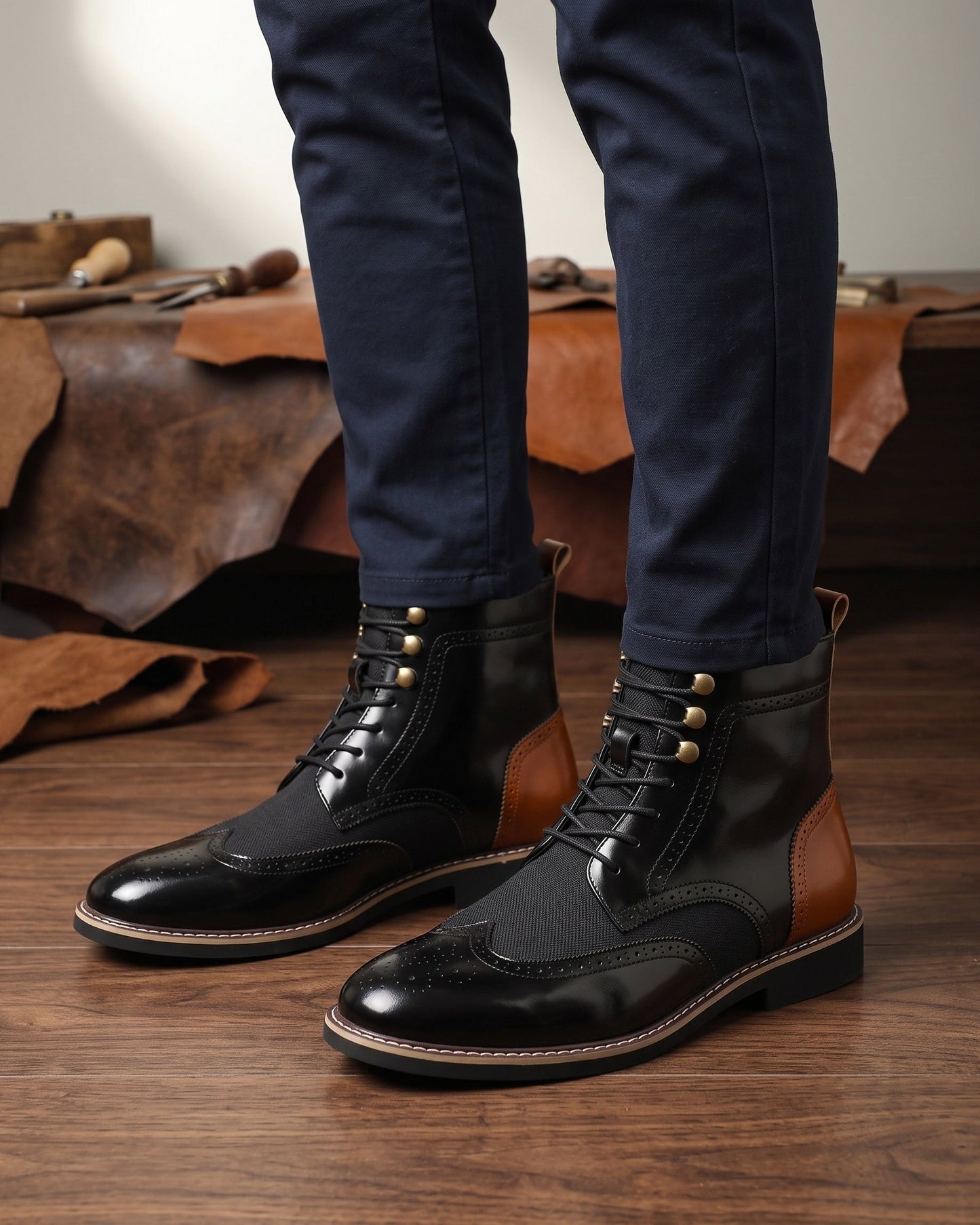 Giulio Faux Leather Wingtip Brogue Boots