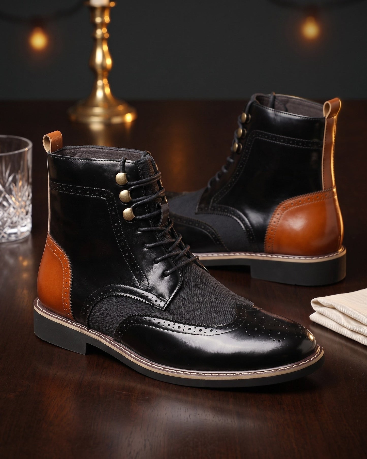 Giulio Faux Leather Wingtip Brogue Boots