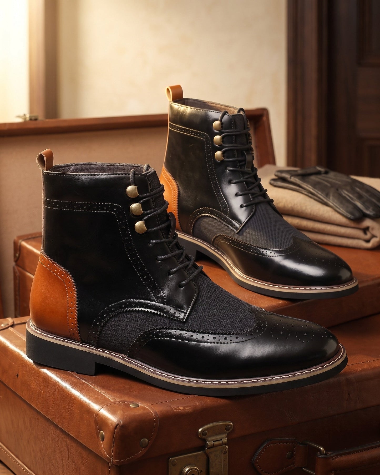Giulio Faux Leather Wingtip Brogue Boots