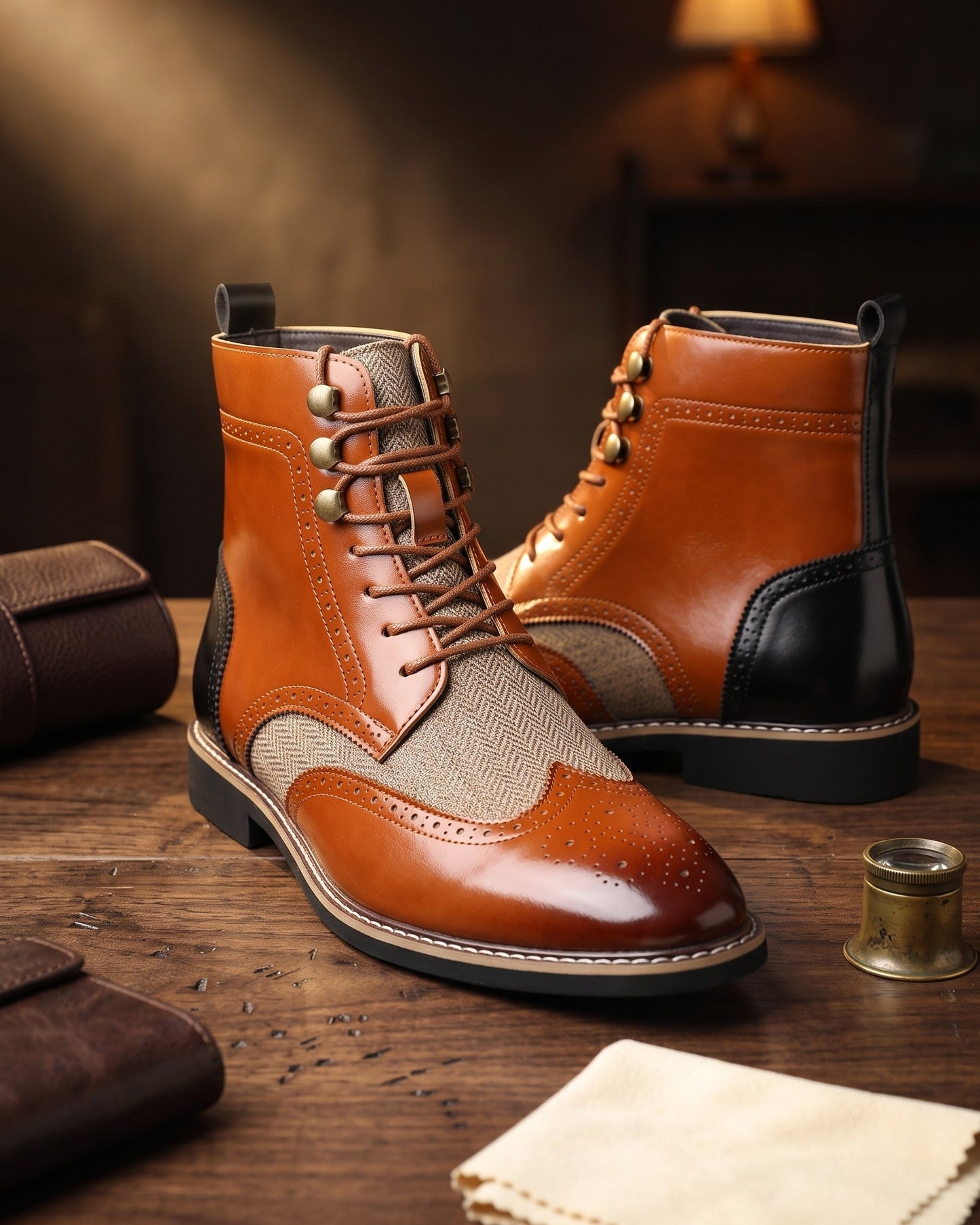Giulio Faux Leather Wingtip Brogue Boots
