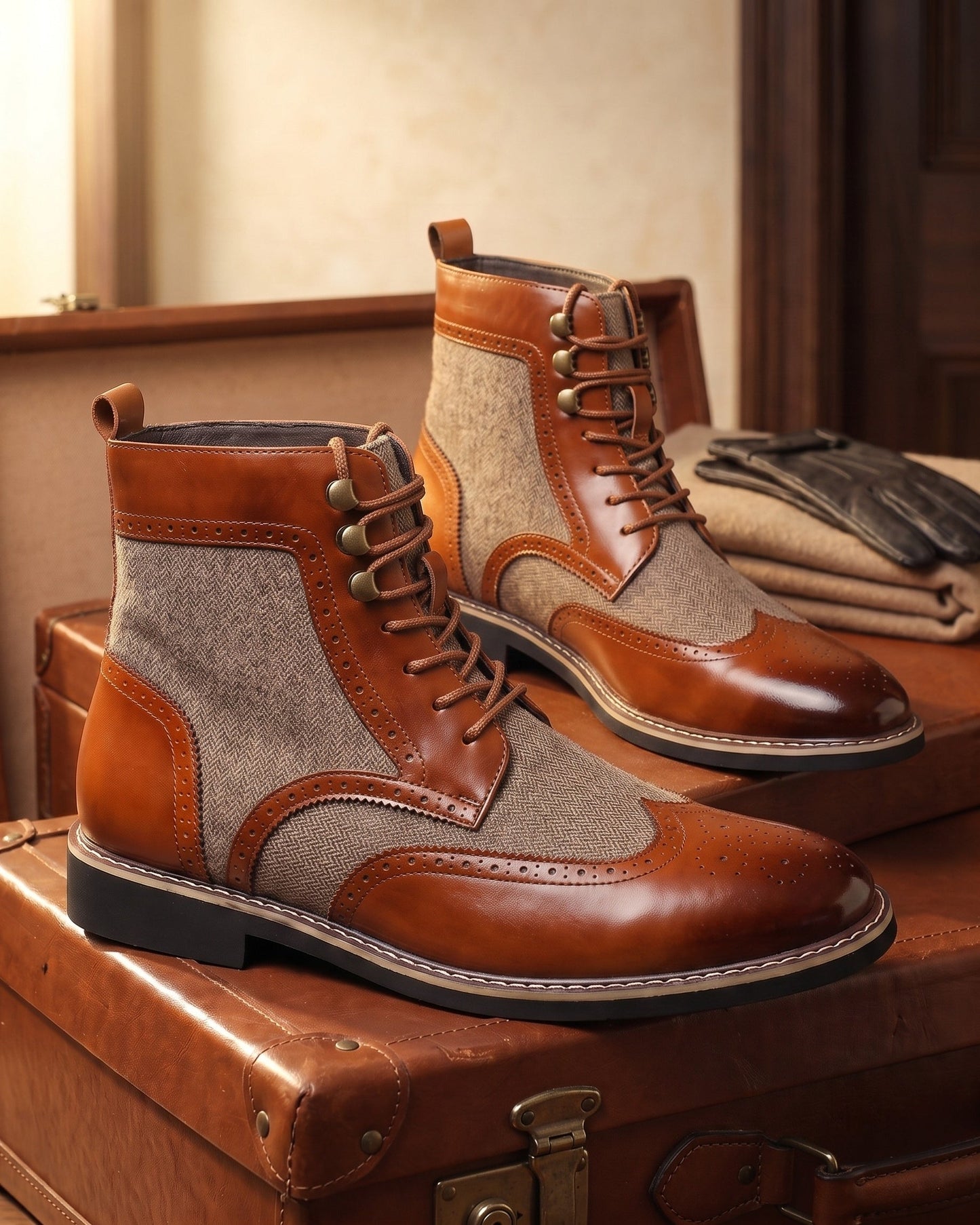 Giulio Faux Leather Wingtip Brogue Boots